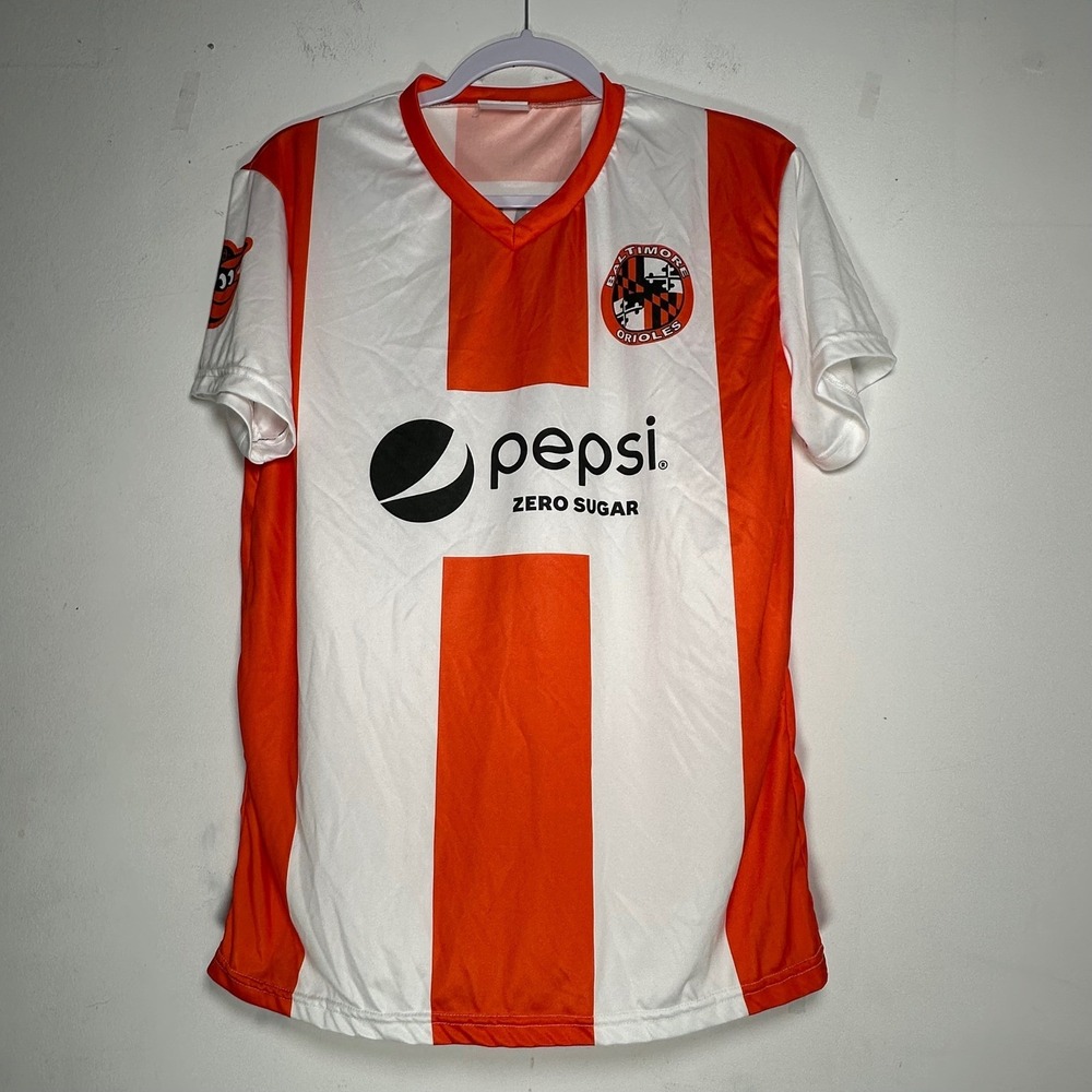 Baltimore Orioles Birdland FC Soccer Jersey Orange White Pepsi Zero Sugar Mens M